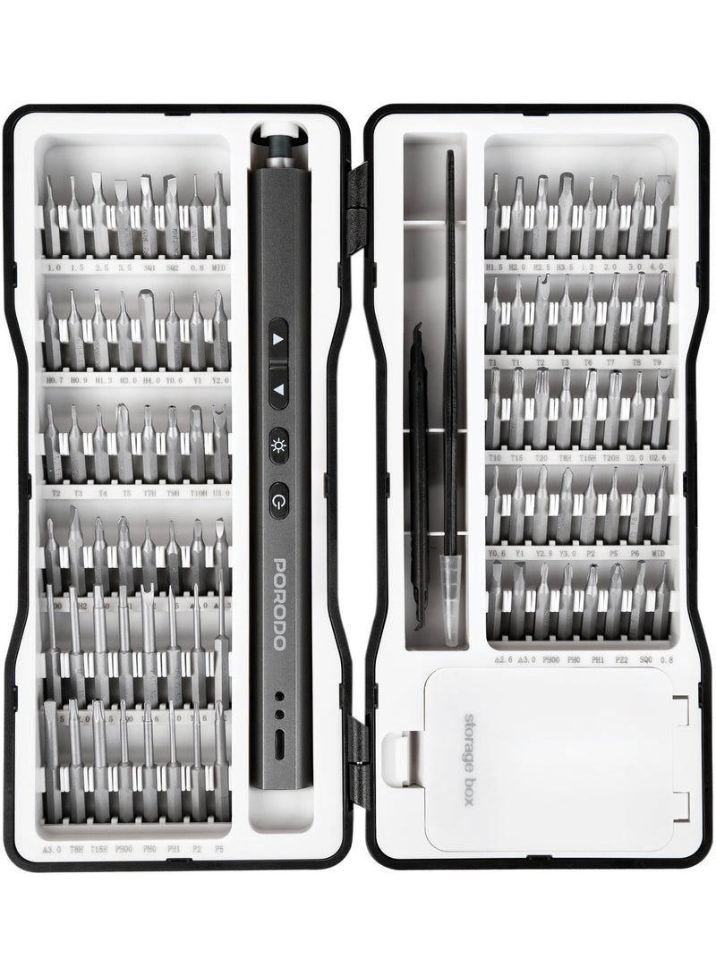 porodo Techfix 97-IN-1 Electric Screwdriver Kit with Built-In LED Light, automotive mechanical maintenance vehicle socket wrench toolbox, Tools Set for Automotive - Black - Image 1